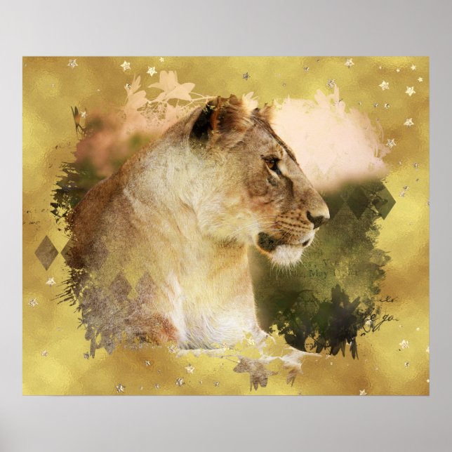 Poster *~* Art d'or céleste AP23 LIONESSE artistique (Devant)