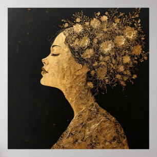 Poster Art doré élégant du profil d'une femme