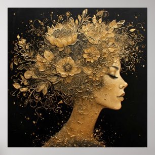 Poster Art doré élégant du profil d'une femme
