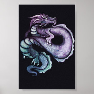 Poster Art Dragon Chinois Violet