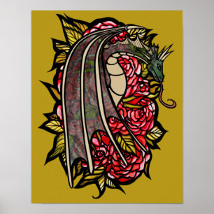 Poster Art Dragon Roses Rouge