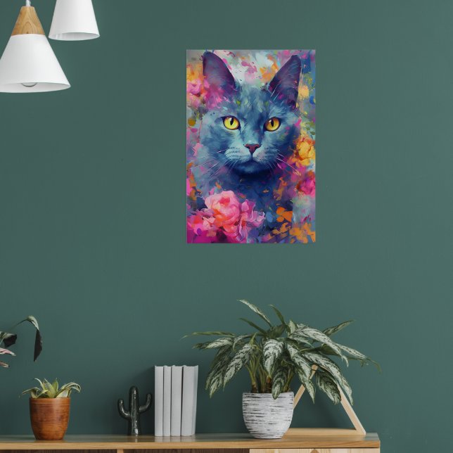 Poster Art du chat bleu russe coloré (Salon 1)
