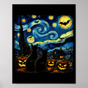 Poster Art du ciel nocturne amateur de chat noir Hallowee