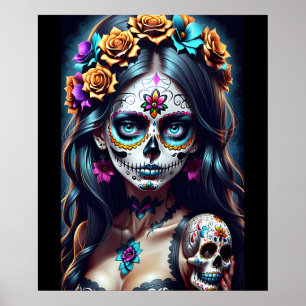 Poster Art du crâne de sucre - Fiesta des couleurs