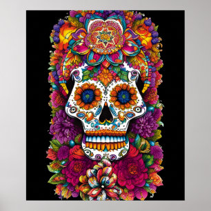 Poster Art du crâne de sucre - Fiesta des couleurs