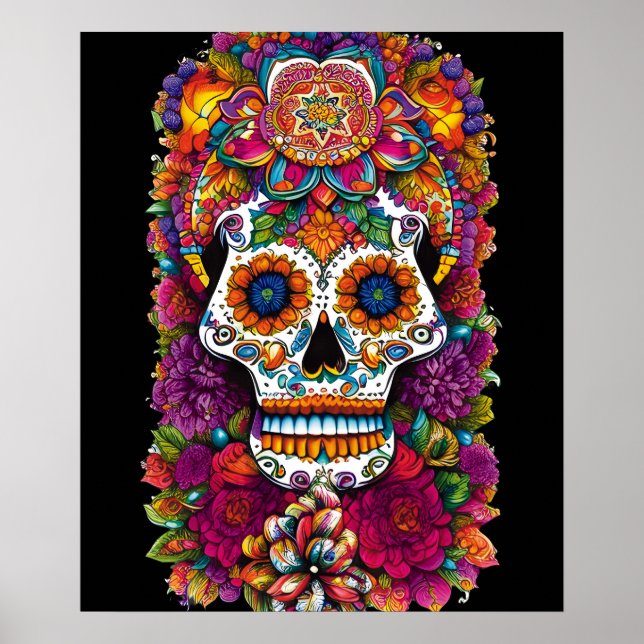 Poster Art du crâne de sucre - Fiesta des couleurs (Devant)