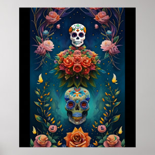 Poster Art du crâne de sucre - traditionnel Dia de los Mu