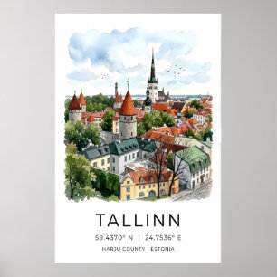 Poster Art du mur de la ville de Tallinn baltique - Illus