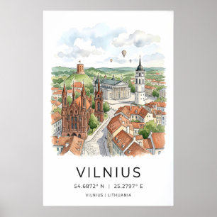 Poster Art du mur de la ville de Vilnius - Skyline dessin