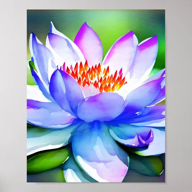 Poster Art du nénuphar bleu et blanc (Devant)