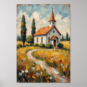 Poster Art du paysage de chapelle de campagne vintage