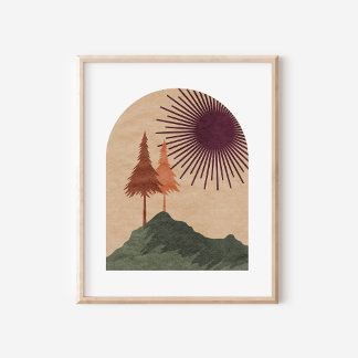 Poster Art du paysage de montagne bohème minimaliste