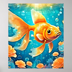 Poster Art du poisson rouge sous-marin