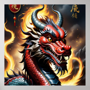 Poster Art du zodiaque chinois année du dragon réaliste