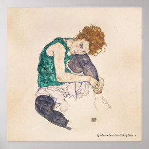 POSTER ART, EGON SCHIELE, FEMME ASSIS AVEC LES JAMBES POU