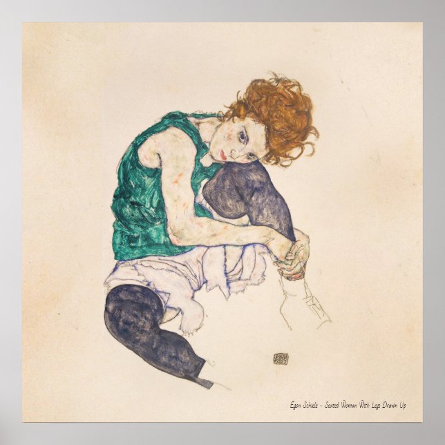 POSTER ART, EGON SCHIELE, FEMME ASSIS AVEC LES JAMBES POU (Devant)