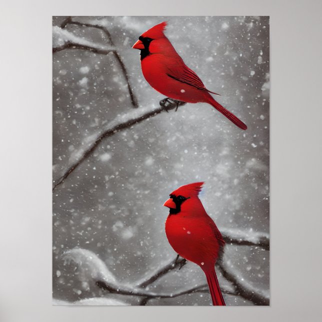 Poster Art élégant Red Cardinal Birds (Devant)