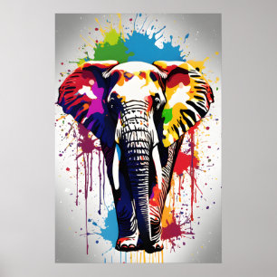 Poster Art Eléphant, Art Faune Splatz Art Arc-en-ciel Cou