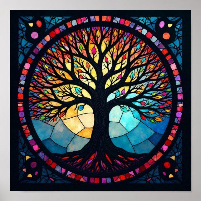 Poster Art en verre tendu, Arbre de vie Verre tendu (Devant)