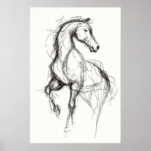 Poster Art équestre moderne Cheval Croquis Illustration