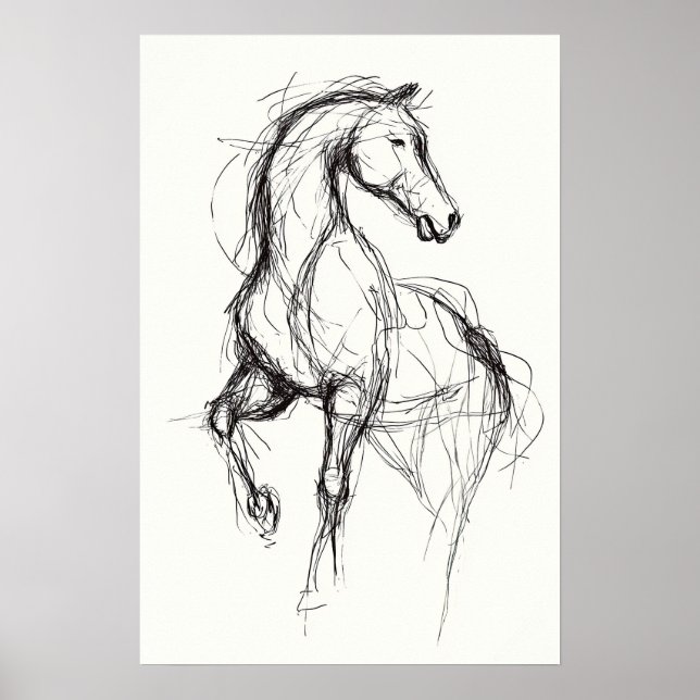 Poster Art équestre moderne Cheval Croquis Illustration (Devant)