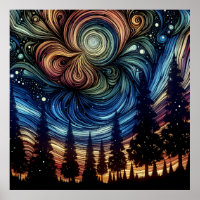 Art Ethétique mystique avec arbres et ciel nocturn