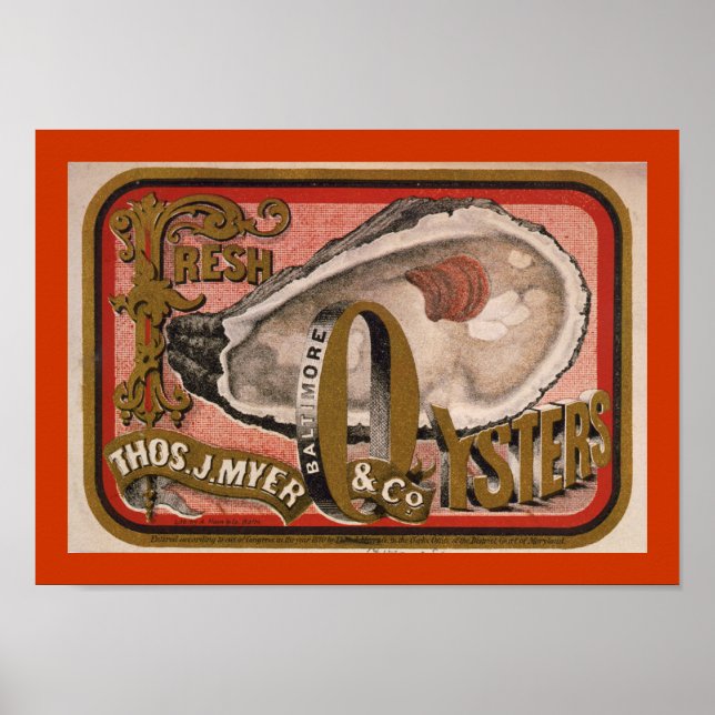 Poster Art Étiquette Oyster frais (Devant)