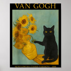 Poster Art étoilé Chat noir avec suowers