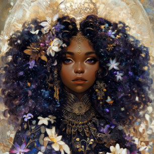 Poster Art Fantastique Fille Noire Reine Noire Déesse