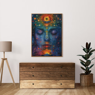 Poster Art Féminin Spirituel Coloré avec Troisième Œil Ou