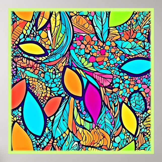Poster Art Floral Abstrait coloré (Devant)