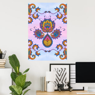 Poster Art Floral bleu et violet, Mehndi Blue Bliss