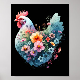 Poster Art floral de poulet pour femmes qui aiment les po