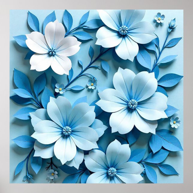 Poster Art floral en origami moderne élégant sur papier b (Devant)