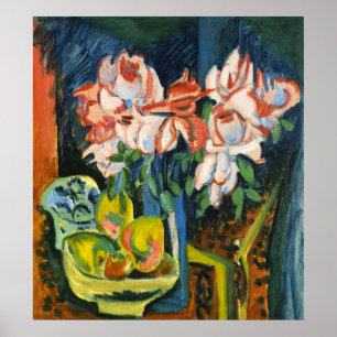 Poster Art floral expressionniste aux roses roses de Kirc