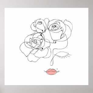 Poster Art Floral Line : Femme Minimale.