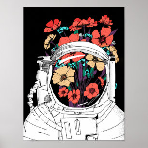 Poster Art floral spatial astronaute