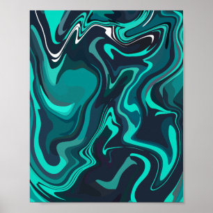 Poster Art fluide abstrait avec tourbillons de sarcelle e