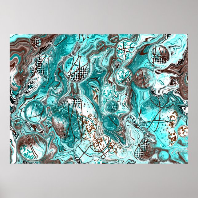 Poster Art fluide en marbre turquoise et noir (Devant)