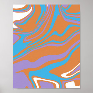 Poster Art fluide orange, violet, bleu et blanc tourbillo
