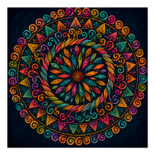 Poster ART FOLKLOrique VIBRANT MANDALA FLORAL BOTANIQUE C