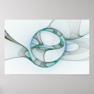 Poster Art fractal abstrait moderne bleu turquoise gris