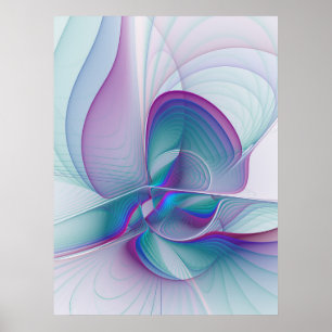 Poster Art fractal abstrait moderne rose bleu turquoise