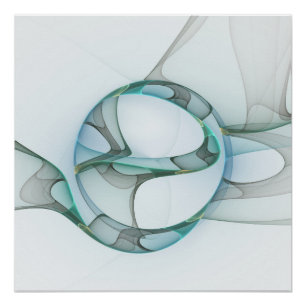 Poster Art fractal Bleu Turquoise Gris Abstrait Élégance
