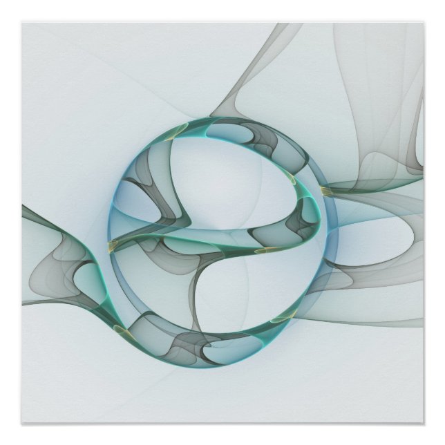 Poster Art fractal Bleu Turquoise Gris Abstrait Élégance (Devant)