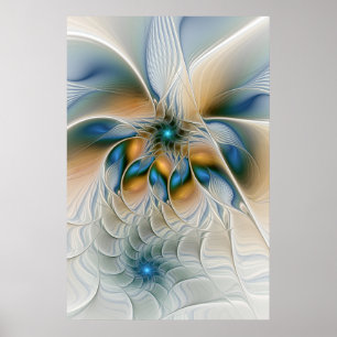 Poster Art fractal de fantaisie abstraite avec du bleu