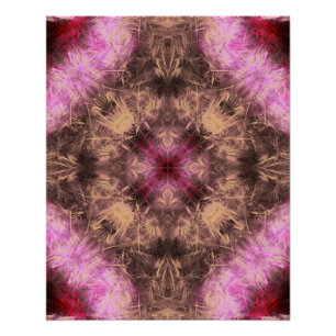 Poster Art fractal kaléidoscope énergie or rose