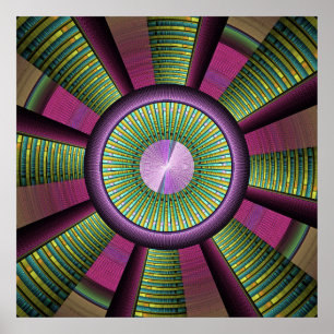 Poster Art Fractal Moderne Rond Et Coloré