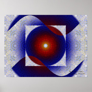 Poster Art fractal rouge, blanc et bleu
