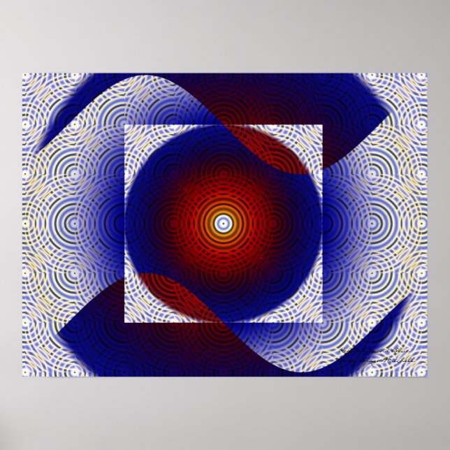 Poster Art fractal rouge, blanc et bleu (Devant)